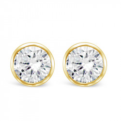 Round Rub-Over Set Solitaire Diamond Earrings, Set in 18ct Yellow Gold. Tdw 0.70ct